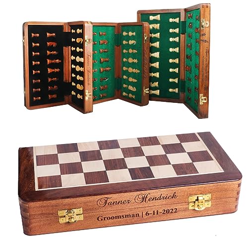 Personalisiertes 40,6 cm großes Holzschach-Set – magnetisches Reise-Schachbrett mit extra Königin – handgefertigtes tragbares Spiel für Familienspaß & Freunde für Schachbegeisterte von Big Wood Works