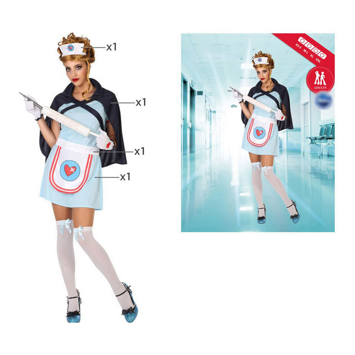 Verkleidung für Erwachsene Krankenschwester Bunt (4 Stücke) (4 pcs) von BigBuy Carnival