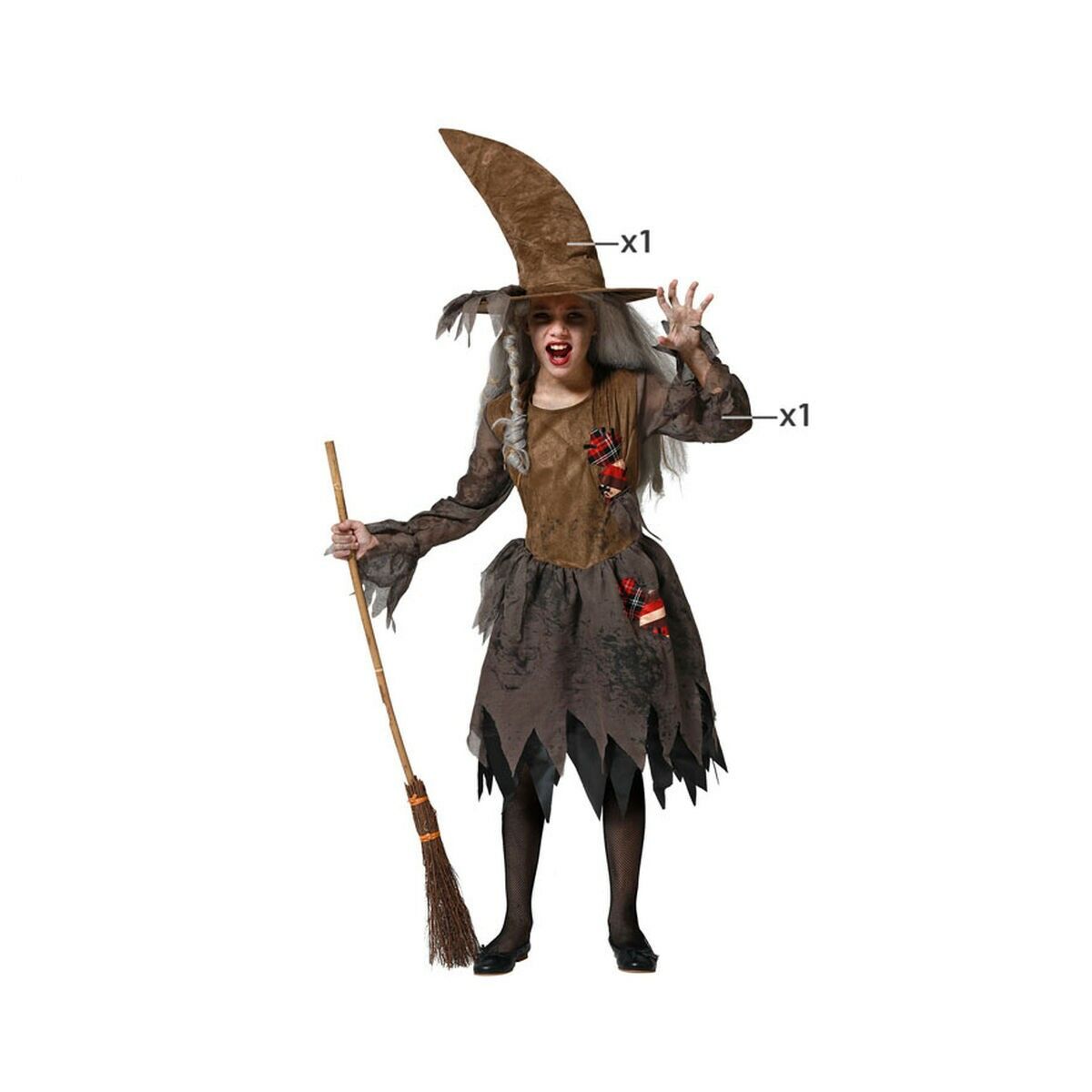 Verkleidung für Kinder grün Hexe (2 Stücke) von BigBuy Carnival