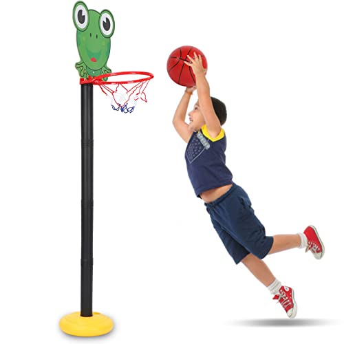 BigKing Kinder-Basketballkorb und -ständer, Basketball-Spielset, höhenverstellbarer Frosch-Muster-Ständer, Basketball-Halter für Kinder von BigKing