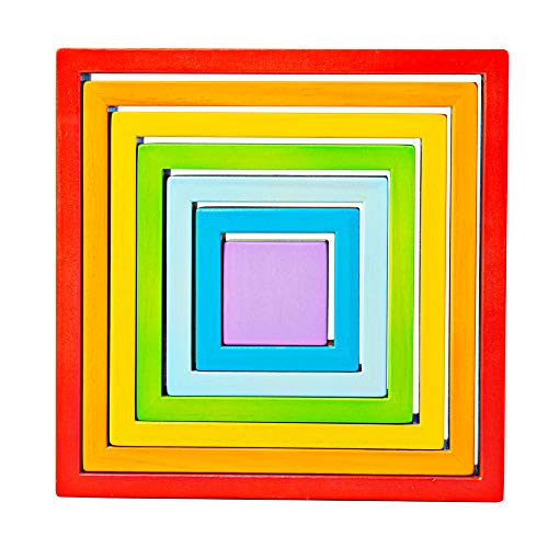 Bigjigs Toys BB301 Wooden Stacking Squares Spielzeuge zum Stapeln und Einpassen, bunt von Bigjigs Toys