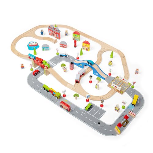 Bigjigs BJT032 City Road and Railway Set Pisten, bunt von Bigjigs Rail