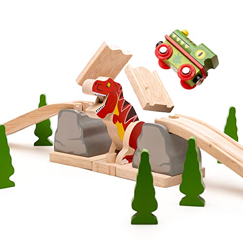Bigjigs Rail, T-Rex Bursting Bridge, Wooden Toys, Dinosaur Toys, Bigjigs Train Accessories, Dinosaur Track, Wooden Train Sets, Trains for Kids, Bigjigs Trains von Bigjigs Rail