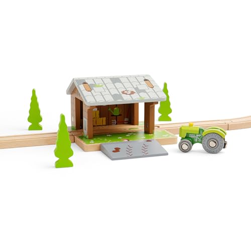 Bigjigs Rail - Barnyard -Zugspielzeug - Tunnel mit abnehmbarem Rampen, nachhaltiges Holzspielzeug für Züge und Autoschienen, Bahn- und Straßenschienenzubehör, mehr als 3 -Jährige, Altes von Bigjigs Rail
