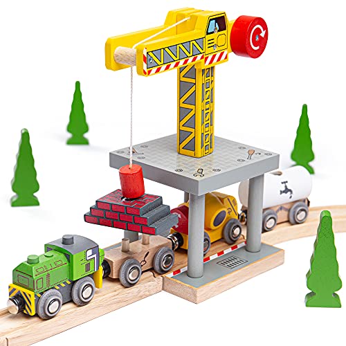 Bigjigs Rail Großer Hebekran Gelb Für Holzeisenbahn von Bigjigs Rail