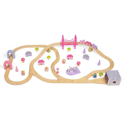 Bigjigs Rail, Fairy Town Zug Set Holzspielzeug Holzeisenbahn Set Geschenke für 4 Jahre Mädchen Rosa Zug Set Mädchen Zug Set Bigjigs Zug Set von Bigjigs Toys