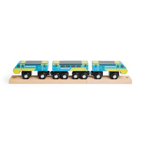 Bigjigs Rail - Intercity 125 -Zug - Heritage -Holzzüge, 3 Wagen mit magnetischen Kupplungen und 2 Schienenstücken, realistische Bahnstreckenzubehör, klassisches Spielzeug für Kinder, 3+ Jahre von Bigjigs Rail