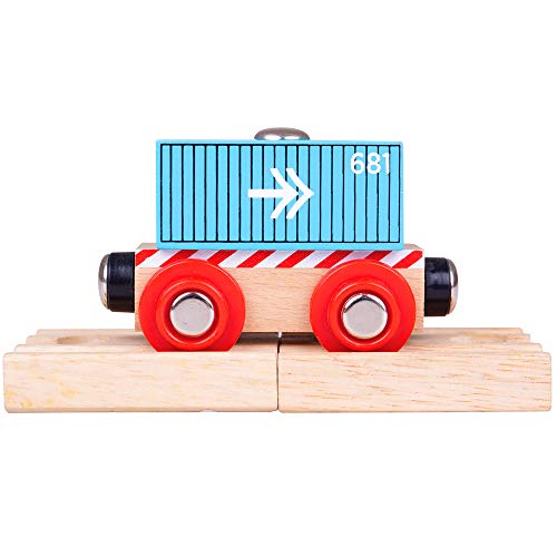 Bigjigs Schienen aus Holz Containerwagen (blau) - Weitere wichtige Holzschienen Marken sind kompatibel von Bigjigs Toys