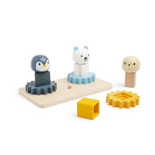 Bigjigs Toys - Arctic Animal COG Rätselbrett - 10 Stück Holzform Matching Game, nachhaltige Holzstücke mit Silikonformen, Baby Kleinkind Montessori Spielzeug, Geschenke für 1 2 3 Jahre alt von Bigjigs Toys