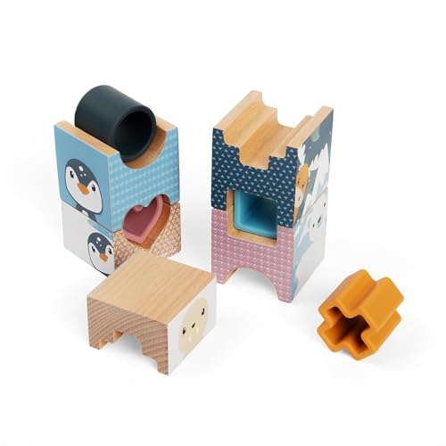 Bigjigs Toys - Arctic Tower Puzzle - 9 -teiliges Holzstapelspielzeug & Form -Sortierer, Tierbausteine ??Aktivität, hergestellt aus nachhaltigem Holz & Silikon, Baby Kleinkind Montessori Spielzeug, von Bigjigs Toys