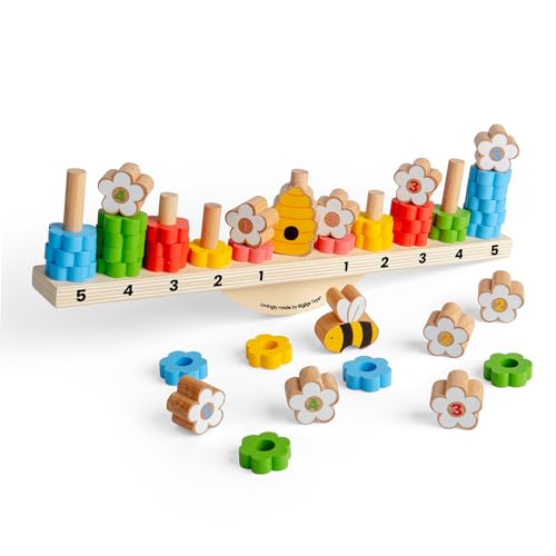 Bigjigs Toys - Bee Balanced Game 44 Stück - Holzstack & Balance -Spiele, Balancing Games für Kinder, lustige und pädagogische Kleinkindgeschenke, Alter von mehr als 3 Jahren von Bigjigs Toys