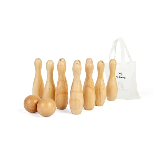 Bigjigs Toys Bowling-Set mit 10 Pins, 12-teiliges Holzkegel, Gartensets und Rasenspiele, umweltfreundliche Geschenke für Kleinkinder und Kinder, ab 2 Jahren von Bigjigs Toys