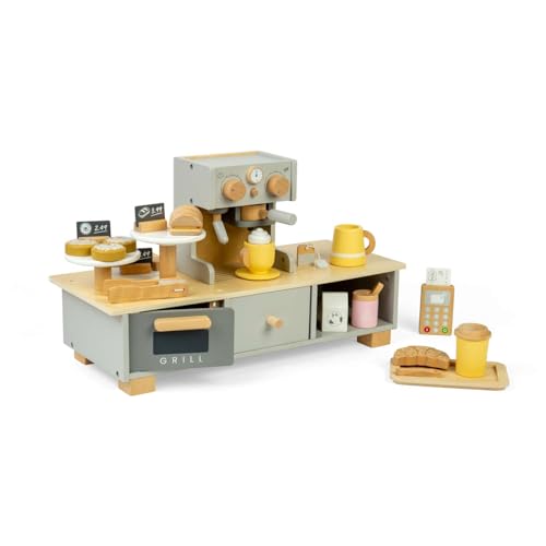 Bigjigs Toys Coffee Shop - Wooden Cafe Playset For Children Kids Cooking & Kitchen Sets, Toddler Food Role Play Accessories, Children's Gifts, Age 3+ Year Olds von Bigjigs Toys