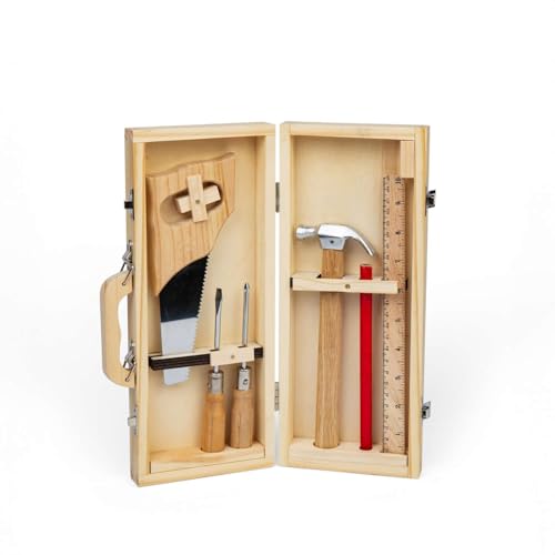 Bigjigs Toys DIY-Werkzeugkasten, 6 Stück Holz-Kinderwerkzeuge, echte kinderfreundliche Bausätze, Öko-Geschenksets für Mädchen und Jungen, ab 5 Jahren von Bigjigs Toys