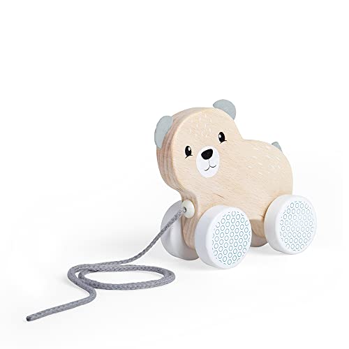 Bigjigs Toys FSC-zertifiziertes Bären-Spielzeug zum Mitziehen, umweltfreundlicher Holzbär mit Filz-Ohren und -schwanz und grauer Zugschnur, hochwertiges Spielzeug zum Nachziehen für 1 Jahr, von Bigjigs Toys