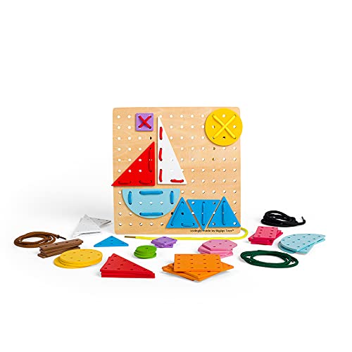 Bigjigs Toys - Geometrisches Spitzen-A-Form-Spiel-44 geometrische Formschnürkarten und 6 Schnürsenkel, Feinmotorik-Spielzeug, Fadenspielzeug für 2+ Jahre, ideales Frühes Learning & von Bigjigs Toys