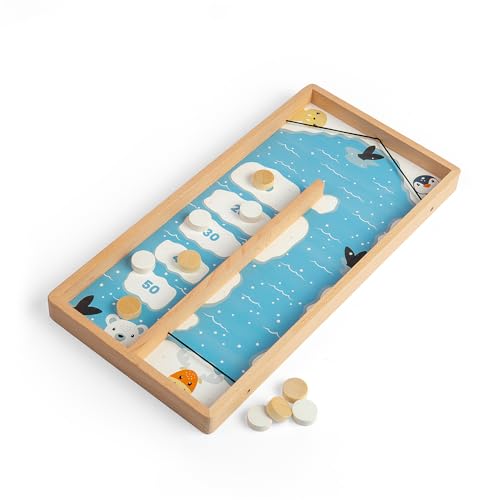 Bigjigs Toys - Ice Puck Game 11 Play -Stücke - Sling -Schussbrett von Arctic Animal Themed, Holzkinderspiele, hergestellt aus umweltfreundlich von Bigjigs Toys
