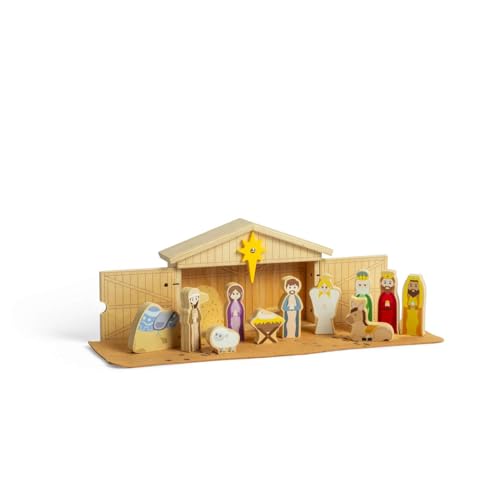 Bigjigs Toys Krippen-Set – 13-teilige traditionelle Weihnachtskrippe aus Holz, Rollenspielsets für Kleinkinder & Kinder, frühes Lernen, Weihnachtsdekoration, Kindergeschenke, ab 2 Jahren von Bigjigs Toys