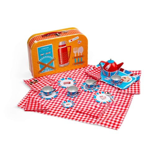 Bigjigs Toys London Tin Tea Set - 24 Stück Kinder Teaset Kinder Picknick Sets Kleinkinder Rollenspiel Spielzeug Geschenke für Kinder Alter 3+ Jahre von Bigjigs Toys