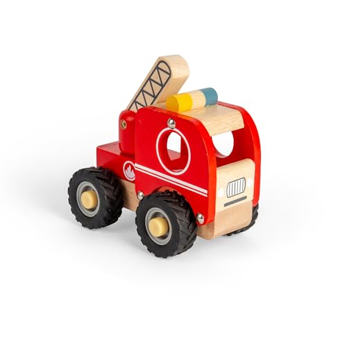 Bigjigs Toys - Mini Fire Truck - Red Wooden Fire Engine, kleine Notfallfahrzeug, Kinderfeuerwehrmotoren, Geschenke für Kleinkinder, 12 Jahre alt von Bigjigs Toys
