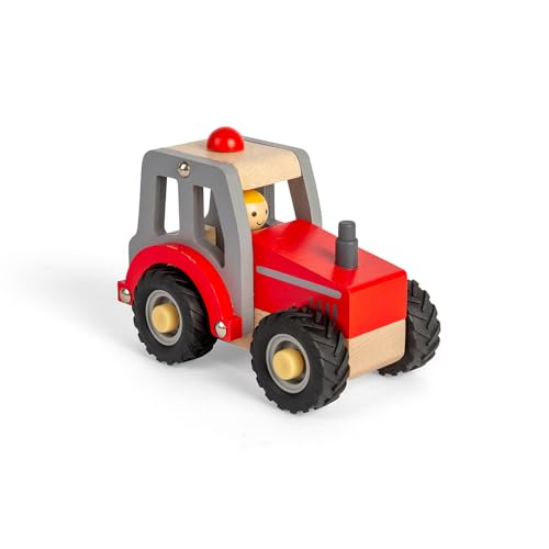 Bigjigs Toys - Mini Red Tractor - Holzfarmfahrzeug mit klobigen Gummi -Rädern und Bauernfahrerfigur, Kinderspielzeugtraktoren und LKWs, Geschenke für Kleinkinder, 12 Jahre alt von Bigjigs Toys