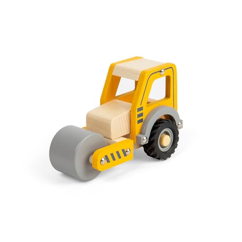 Bigjigs Toys - Mini Road Roller - hölzerne gelbe Bauwagen, Kleinkindspielfahrzeug, Kindersandkapsel -Spielsets, Geschenke für Kleinkinder, nachhaltig gemacht, 12 Jahre alt von Bigjigs Toys