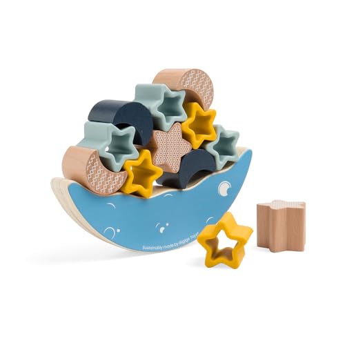 Bigjigs Toys - Moon Balance Stacker - 9 -teilige Mond & Stars Holzstapelspielzeug, Kinderausgleichsspiele, hergestellt aus umweltfreundlich von Bigjigs Toys