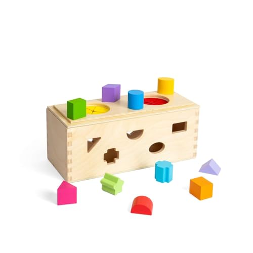 Bigjigs Toys Mystery Box – 10 Stück Holz-Montessori-Formsortierer und Ratet die Formen, frühes Lernen, umweltfreundliche und pädagogische Geschenke für Kleinkinder, Alter 12 + Monate von Bigjigs Toys