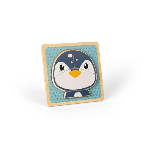 Bigjigs Toys - Penguin klobiges Puzzle - 4 Stück Holztiersäge mit Tablett, lustige Bildungsform -Rätsel, Baby und Kleinkind Montessori Spielzeug, nachhaltig gemachtes Geschenke für 10 Monate alte + von Bigjigs Toys