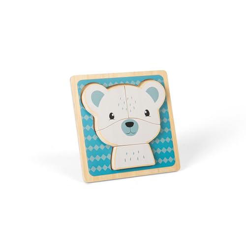 Bigjigs Toys - Polar Bear Chunky Puzzle - 4 Stück Holztiersäge mit Tablett, lustige Bildungsform -Rätsel, Baby & Kleinkind Montessori Spielzeug, nachhaltig gemachtes Geschenke für 10 Monate alt + von Bigjigs Toys