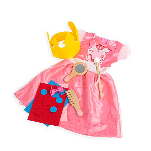 Bigjigs Toys Princess Fancy Dress for Kids - Pink Princess Costume for Girls with a Felt Crown, Princess Gloves, Wooden Comb, Mirror & Magic Wand, Quality Fancy Dress Up for Kids von Bigjigs Toys