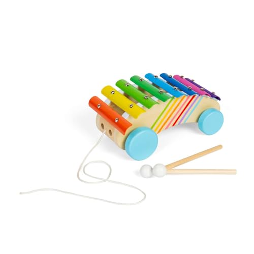 Bigjigs Toys Pull Along Xylophon - 2-in-1 Holz Regenbogen Instrument für Kleinkinder & Kinder Musikalische Xylophon Sensorische Spielinstrumente & Zubehör Kinder Geschenke ab 18 Monaten von Bigjigs Toys