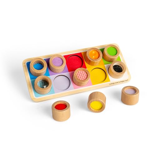 Bigjigs Toys - Rainbow Sensory Board - 10pc Holz Touch & Match -Tablett, Formsortierer mit unterschiedlichen Texturen, Montessori -Spiel, Spaß und Bildungsspielzeug, Baby- und Kleinkindgeschenke, von Bigjigs Toys