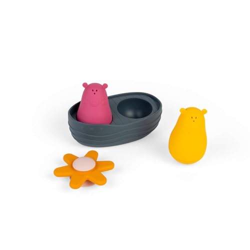 Bigjigs Toys Sensorisches Badeset – 4-teiliges schwimmendes Tier-Wasserspielzeug mit Quetschbären, Blumen-Spinner und Boot, Badesets für Babys und Kleinkinder, 100% Silikon, Öko-Geschenke, ab 12 von Bigjigs Toys