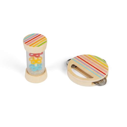 Bigjigs Toys Shake & Roll Set – 2 Stück Holz-Tamburin-Instrument und Regenmacher, Mini-Percussion-Instrumente für Kleinkinder und Kinder, sensorisches Spielen, Kindergeschenke, ab 18 Monaten von Bigjigs Toys