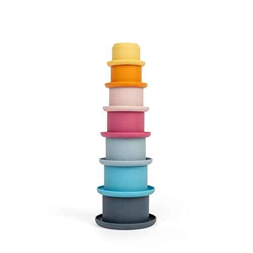 Bigjigs Toys - Silikonstapelbecher - 7 -teilige Regenbogen -Stapelspielzeug, Kleinkindbadspielzeug, Babysusorik, Montessori -Spielzeug für 1 Jahr alte, nachhaltig gemacht von Bigjigs Toys