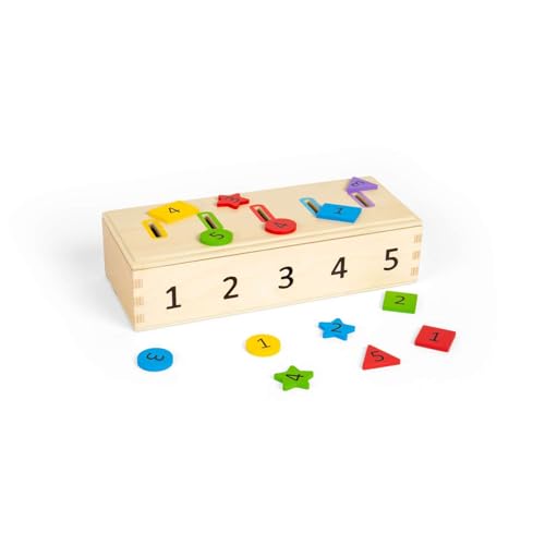 Bigjigs Toys Sortierbox – 27 Stück Montessori-Zahlen aus Holz und Formsortierspielzeug, frühes Lernen für Kleinkinder und Kinder, nachhaltig hergestellt, Alter 12+ Monate von Bigjigs Toys