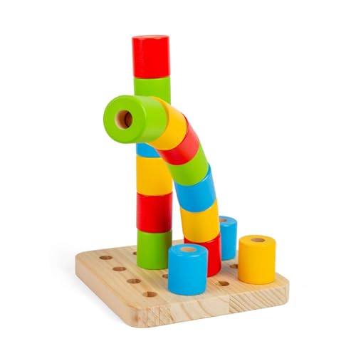 Bigjigs Toys Wobbly Steckbrett – 17-teiliges Holz-Stapelspielzeug, Montessori-Frühlernaktivität, umweltfreundliche und pädagogische Geschenke für Babys und Kleinkinder, nachhaltig hergestellt, ab 12 von Bigjigs Toys