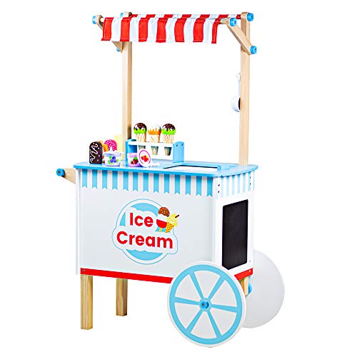 Bigjigs Toys Wooden Ice Cream Cart Toy - 18x Pieces of Ice Cream & Ice Lolly Toy Food with Spoons & Ice Cream Scoop, Quality Kids Ice Cream Cart von Bigjigs Toys