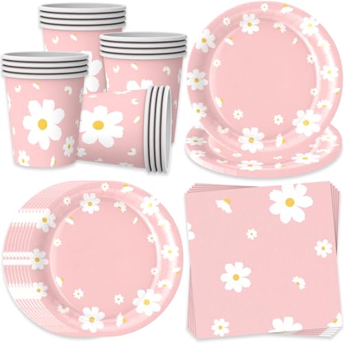 Bikasun Gänseblümchen Partygeschirr Set für 16 Gäste, Weiß Rosa Blumen Party Deko kindergeburtstag, Teller Becher Servietten Pappteller, für Mädchen Jubiläum Hochzeit Bachelorette Babyshower Bikasun Gänseblümchen Partygeschirr Set für 16 Gäste, Weiß Rosa Blumen Party Deko kindergeburtstag, Teller Becher Servietten Pappteller, für Mädchen Jubiläum Hochzeit Bachelorette Babyshower von Bikasun