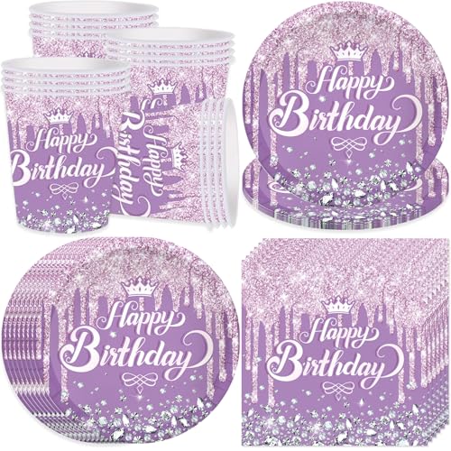 Bikasun Lila Partygeschirr Set, 16 Gäste Lila Diamant Geburtstag Geschirr, Kindergeburtstag Teller Becher Servietten Pappteller Party Deko Mädchen Tischdekoration Bikasun Lila Partygeschirr Set, 16 Gäste Lila Diamant Geburtstag Geschirr, Kindergeburtstag Teller Becher Servietten Pappteller Party Deko Mädchen Tischdekoration von Bikasun