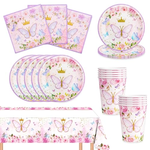 Bikasun Schmetterling Partygeschirr Set, Schmetterling Deko Geburtstag, Party Geschirr für Mädchen Party Deko Kinder Geburtstag Geburtstagsdeko Pappteller Teller Tassen Servietten Tischdecke 10 Gäste Bikasun Schmetterling Partygeschirr Set, Schmetterling Deko Geburtstag, Party Geschirr für Mädchen Party Deko Kinder Geburtstag Geburtstagsdeko Pappteller Teller Tassen Servietten Tischdecke 10 Gäste von Bikasun