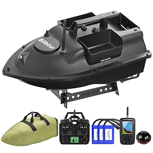 Bilbear 500M GPS Futterboot 3 Trichters Fischköderboot Ferngesteuertes Boot Karpfenfischköderboot,LCD Fischfinder mit Sonarsensor,Ersatzbatterien,Handtasche (Schwarz Boot mit Fischfinder) von Bilbear