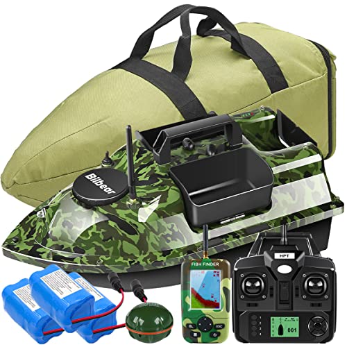 Bilbear GPS Köderboot Futterboot mit Echolot und GPS Köderlieferboot Karpfenfischen Angelköderboot,Fischfinder mit Sonarsensor,Ersatz-Akku,Handtasche (Camo Boot mit Fischfinder) von Bilbear
