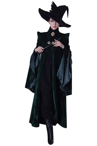 Bilicos McGonagall Robe Mantel Cape Halloween Karneval Anzug Cosplay Kostüm Anime Magie Deluxe Kostüm Schuluniform Anzug Set Kleid Zauberstab Hut Damen 3XL von Bilicos