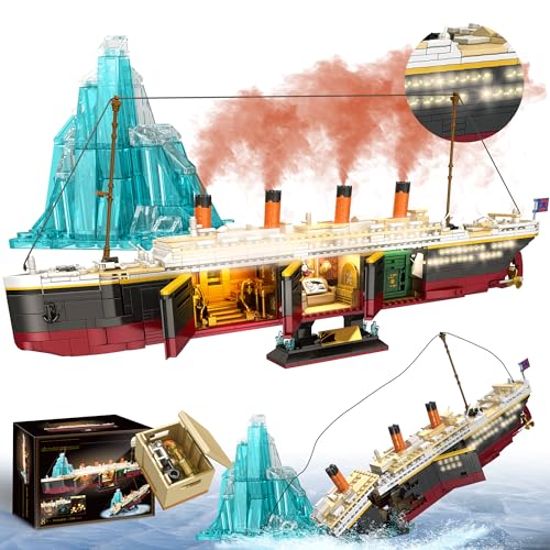 Bilinavy Schiff Bausteine Set, 2288 Stücke Big Boot Block Modell Set mit Lichtstreifen, Gletscher, Gebäude Spielzeug Geschenk für Erwachsene und Kinder von Bilinavy
