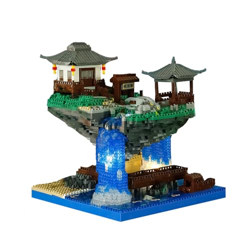 Billowvolve Pfirsichblüten Teich Architektur Mini Baustein Garten Micro Bausteine mit LED 3320 Teile Klemmbausteine Pflanzen Architecture Geschenk für Erwachsene oder Jugendliche (Style 2) von Billowvolve