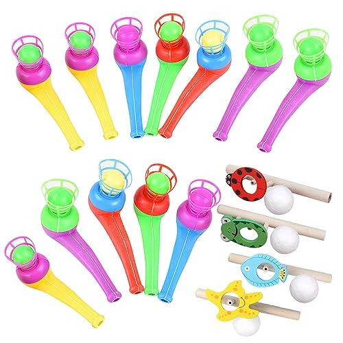 12 Stück Party Puste Spiel,Biluer Puste Ball Spiel Mit 4PCS Karikatur Pustespiel Ball Holzspiele Kinder Schwebender Ball Pustespiel Pfeife Ball Für Party Und Alltagslebensleben(Zufällige Farb) von Biluer