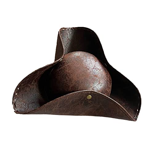 Hut Piratin Valerie Piratenhut für Erwachsene Braun Used-Look Leder Kolonial Stil Tricorn Hut Piratenkappe Verkleidung Kolonial Mittelalter Accessoire für Piraten Mottoparty Cosplay Einheitsgröße (A) von Bimhayuu