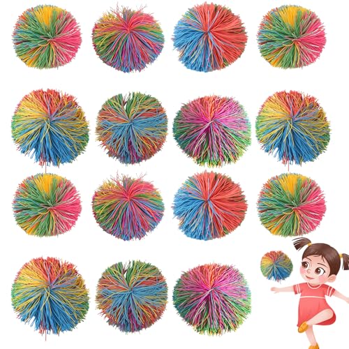 16 Stück Wuschelball Kinder,Sensorik BäLle Stress Spielzeug Hilfsmittel,Kindergeburtstag Koosh Ball Mitgebsel FüR Fidget Ball Stressball Erwachsene Stringy Balls Mitgebsel Igelball Regenbogenball von BinXiaoQin